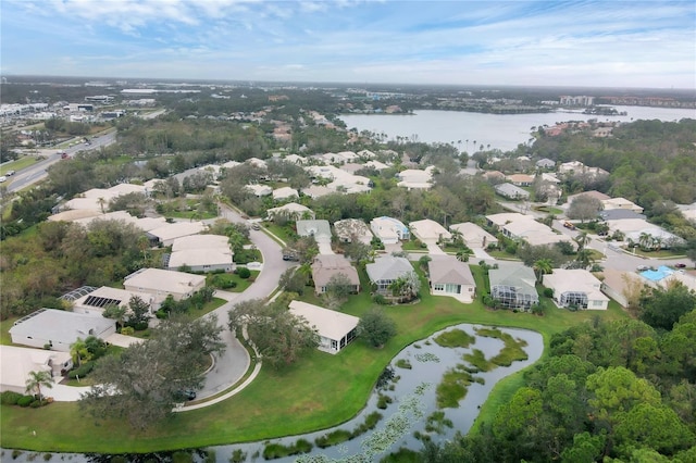 aerial view with a water view