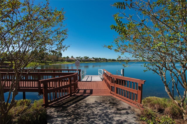 view of dock featuring a water view