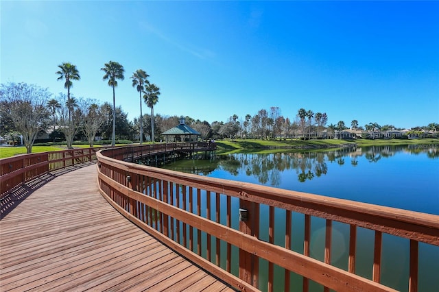 view of property's community featuring a gazebo and a water view