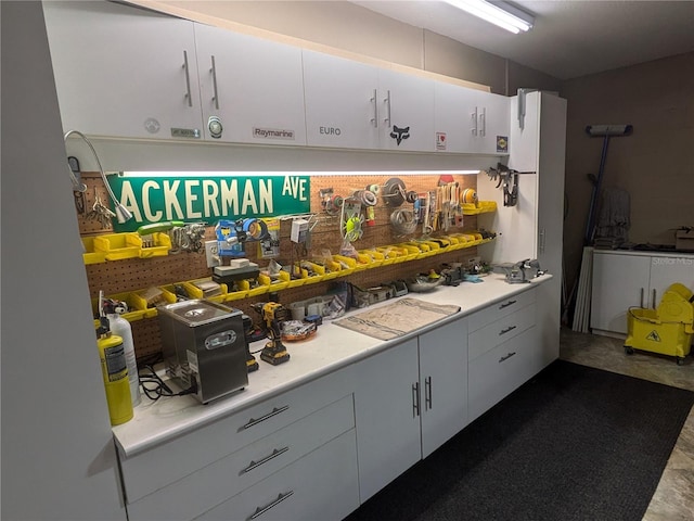 kitchen with white cabinets