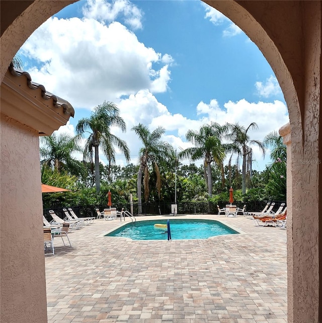 view of pool featuring a patio area