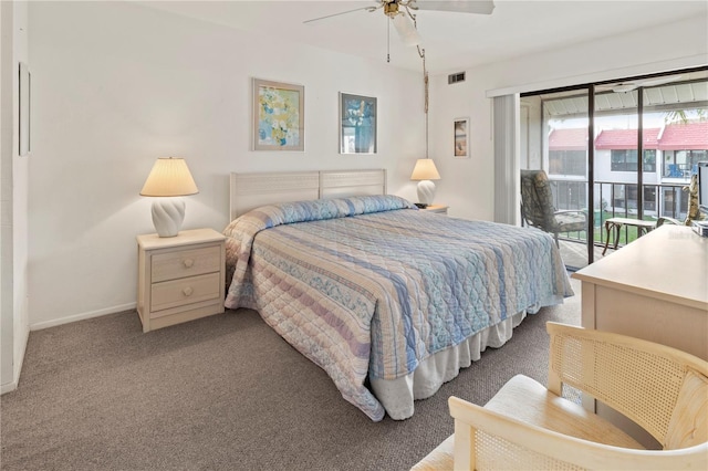 1801 Gulf Dr N Unit 222, Bradenton Beach, FL 34217 - carpeted bedroom featuring access to outside and ceiling fan