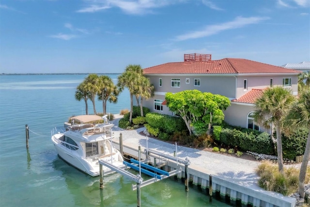 view of dock with a water view