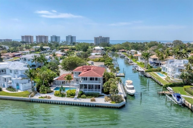 bird's eye view featuring a water view