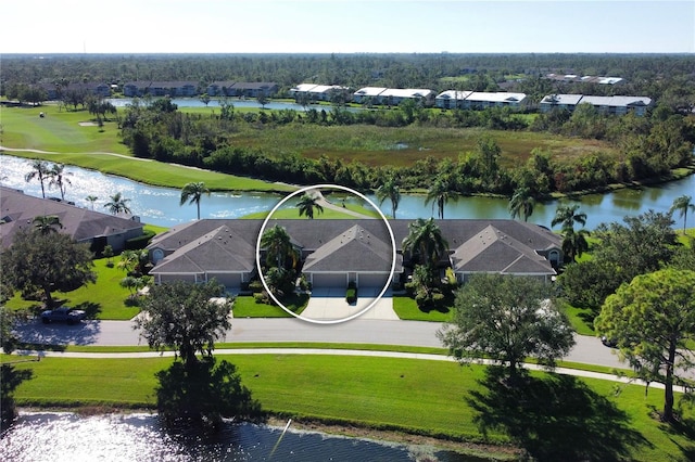 aerial view featuring a water view