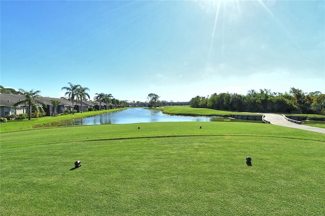 view of community featuring a yard and a water view