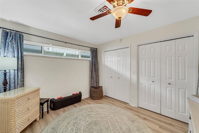 interior space featuring ceiling fan and light hardwood / wood-style floors