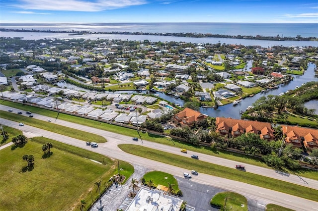 drone / aerial view featuring a water view