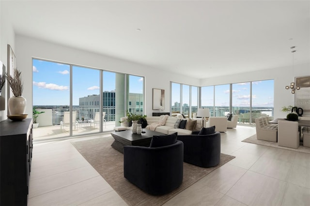 tiled living room with a wealth of natural light