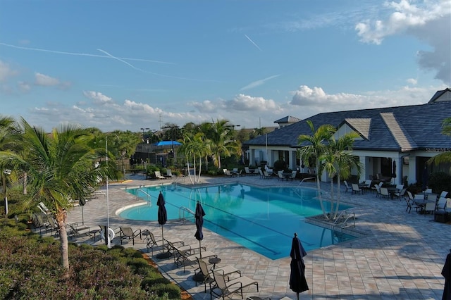 view of swimming pool with a patio