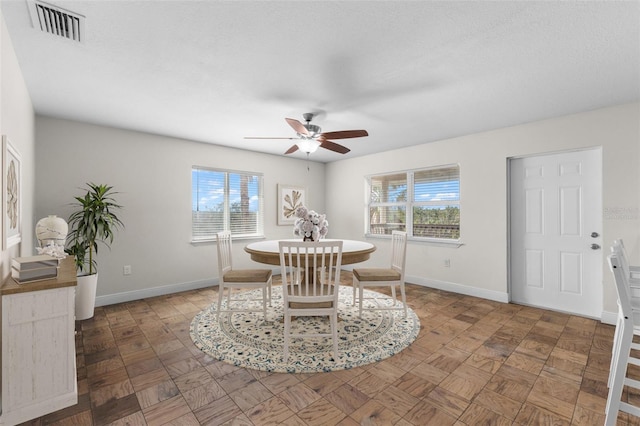 445 Horseshoe Loop Rd, Terra Ceia, FL 34250 - dining room with plenty of natural light, a ceiling fan, and baseboards