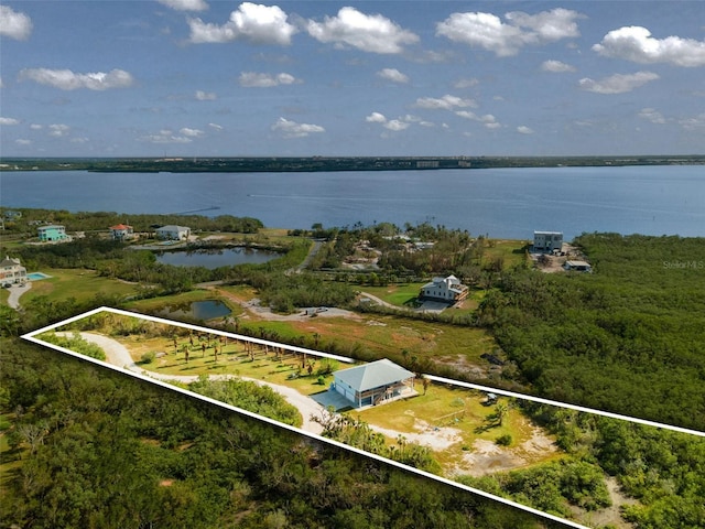 aerial view with a water view