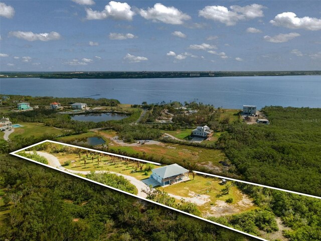 445 Horseshoe Loop Rd, Terra Ceia, FL 34250 - aerial overview of property's location with a large body of water and property boundaries highlighted