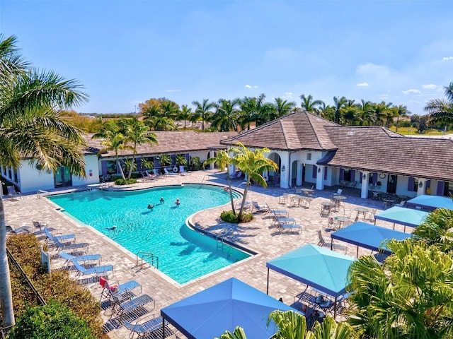 view of swimming pool featuring a patio