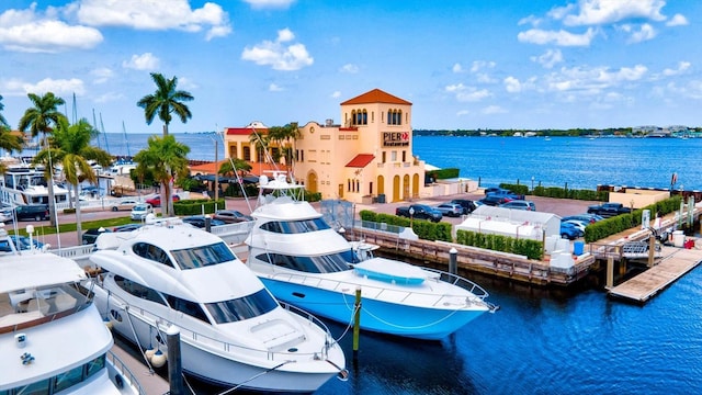 view of dock with a water view