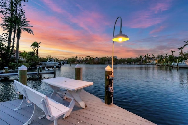 view of dock with a water view