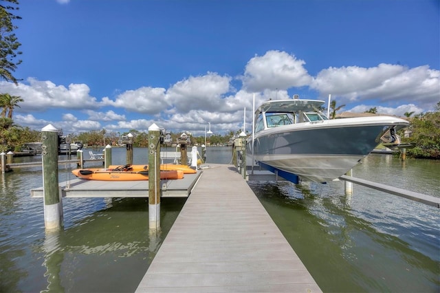 view of dock with a water view