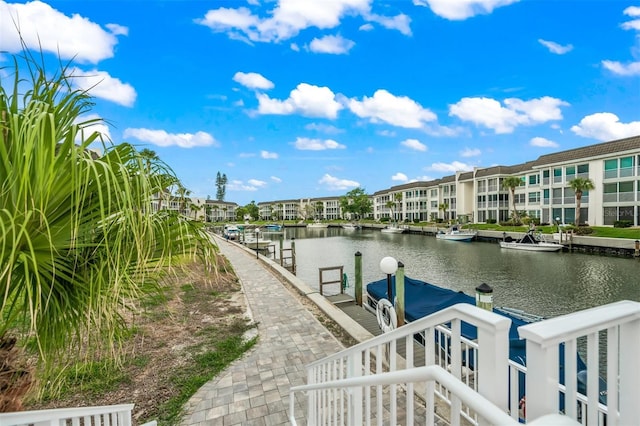 view of dock featuring a water view