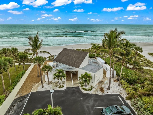 property view of water featuring a beach view