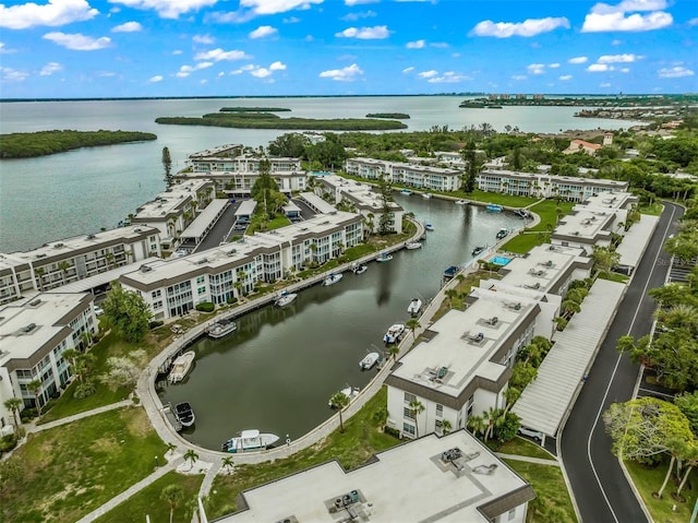 bird's eye view featuring a water view