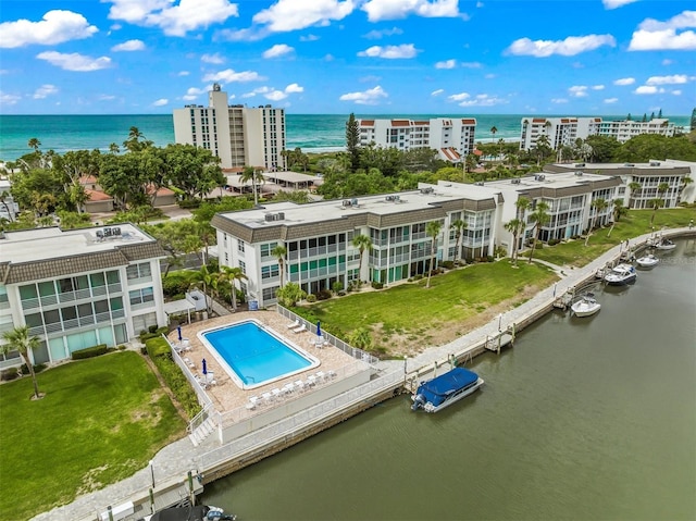 bird's eye view featuring a water view