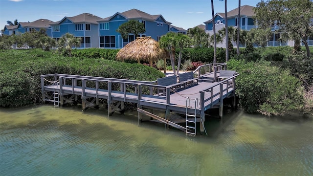 view of dock with a water view