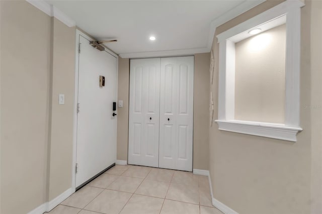 4119 61st Avenue Terrace W Unit 105, Bradenton, FL 34210 - hall featuring baseboards, light tile patterned floors, and recessed lighting