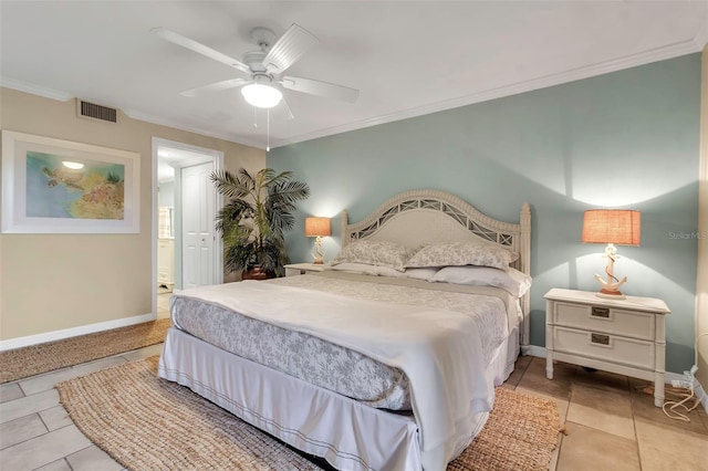 4119 61st Avenue Terrace W Unit 105, Bradenton, FL 34210 - tiled bedroom with baseboards, crown molding, ceiling fan, and connected bathroom