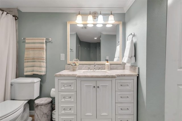 4119 61st Avenue Terrace W Unit 105, Bradenton, FL 34210 - full bath with vanity, ornamental molding, toilet, and a shower with shower curtain