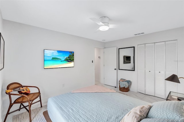 bedroom featuring a closet and ceiling fan