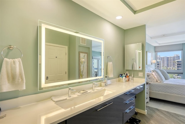 bathroom featuring hardwood / wood-style floors and vanity