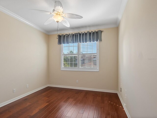 8133 Miramar Way Unit 201, Lakewood Ranch, FL 34202 - empty room with hardwood / wood-style flooring, crown molding, and ceiling fan