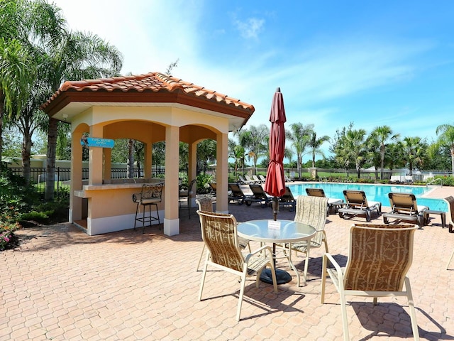 8133 Miramar Way Unit 201, Lakewood Ranch, FL 34202 - view of patio / terrace featuring a community pool