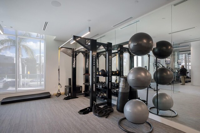 301 Quay Commons Unit 1111, Sarasota, FL 34236 - workout area with plenty of natural light and carpet