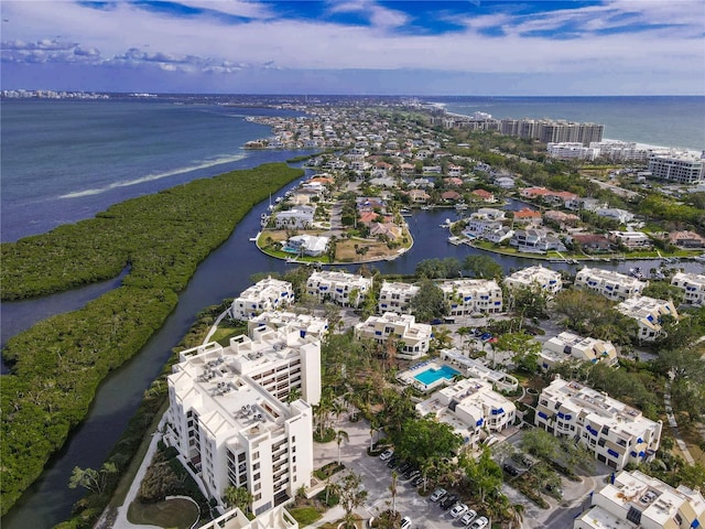 aerial view with a water view