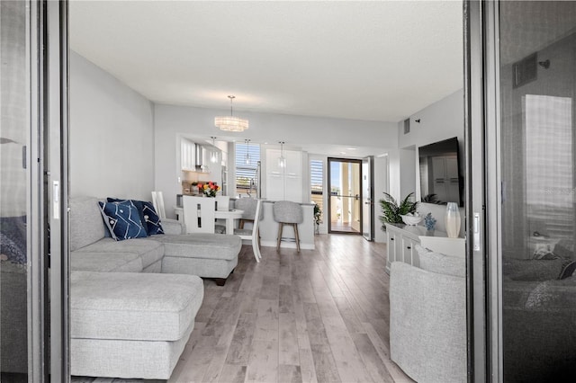 living room with light wood-type flooring