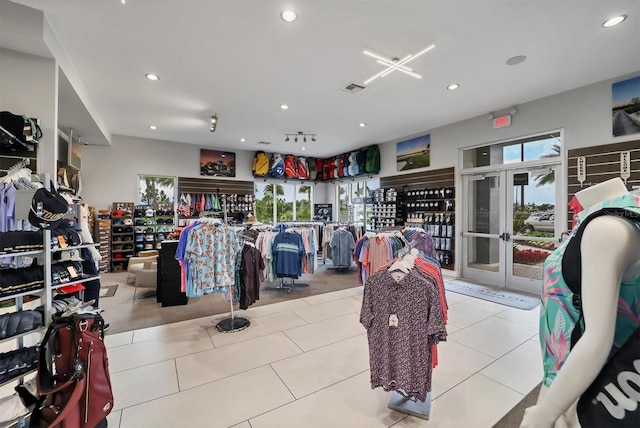 miscellaneous room with plenty of natural light, recessed lighting, and tile patterned floors