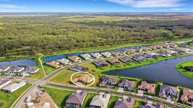 bird's eye view featuring a water view