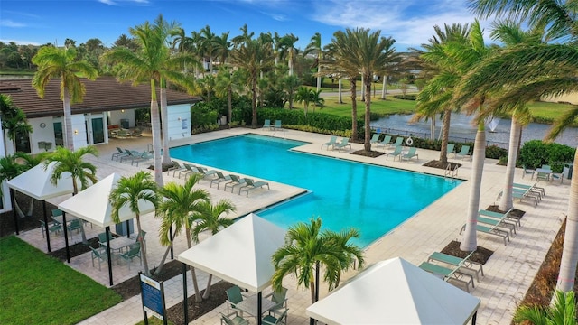 view of swimming pool with a patio