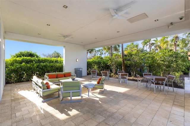 view of patio / terrace with ceiling fan and an outdoor hangout area