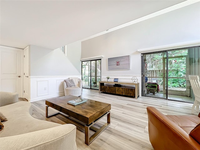 living room featuring light hardwood / wood-style floors and a wealth of natural light