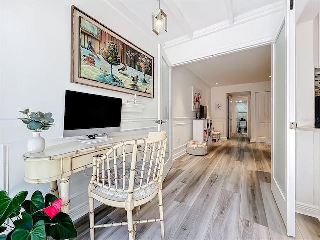 office space featuring light hardwood / wood-style floors