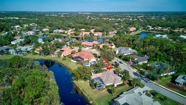 aerial view featuring a water view