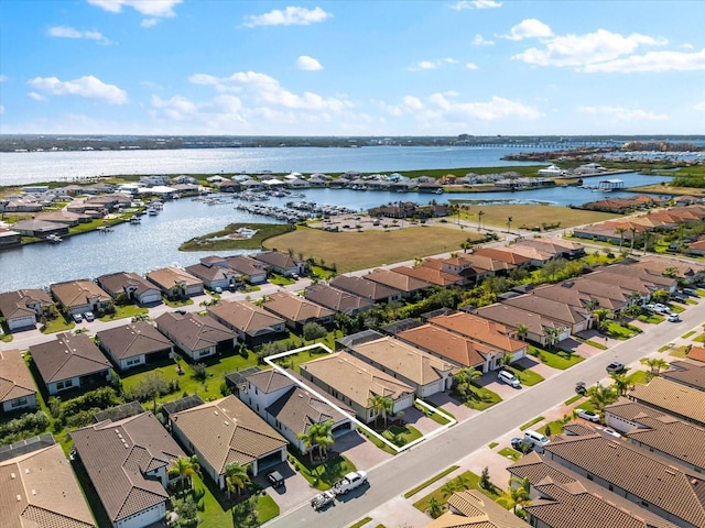 aerial view featuring a water view