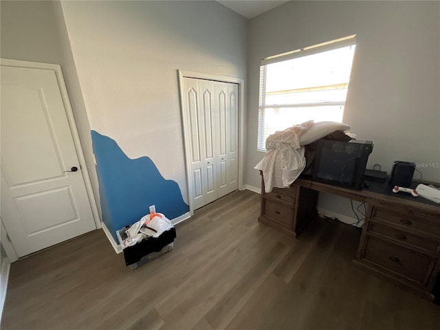 home office featuring dark hardwood / wood-style floors