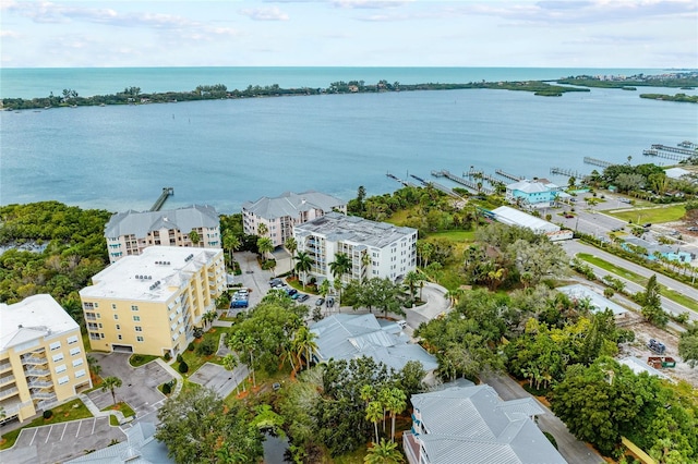 drone / aerial view featuring a water view