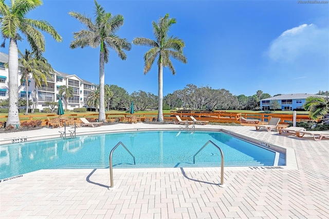 view of swimming pool with a patio