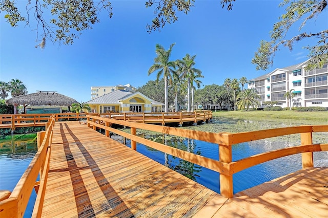 dock area with a water view