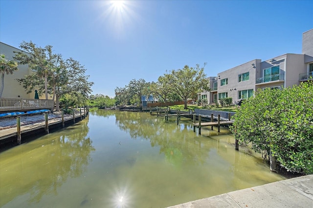 view of dock with a water view