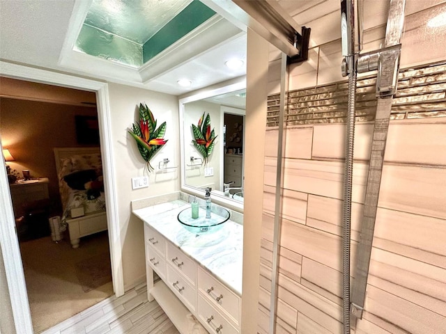 bathroom featuring vanity and wood-type flooring